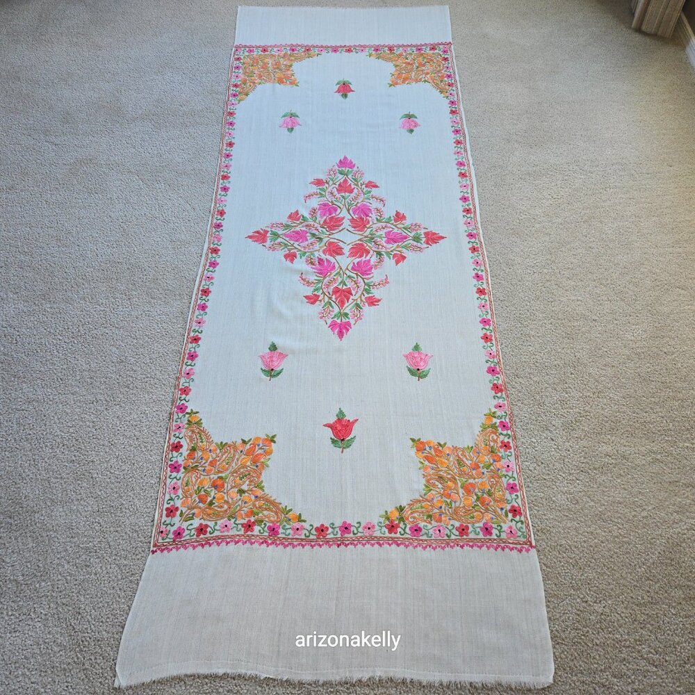 Wool Scarf with Chain Stitch Embroidery Shawl Wrap Floral - Picture 10 of 15